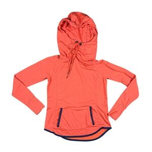Athleta‎ Sentry Hoodie Women's S Coral Red Thumbholes Kangaroo Pocket Athleasure